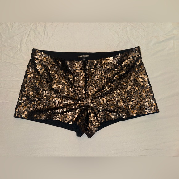 Express Black and Bronze Sequin Shorts - Picture 1 of 5